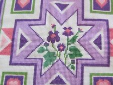 Unusual cross stitched quilt wall hanging cat chicken tree flower heart 33 x 43