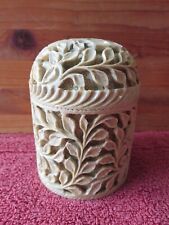 Vintage Marble Trinket box tobacco Jar Antique hand carved leaves Very Intricate picture