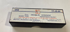 B-D Yale 1 Cc Glass insulin Syringe short type Vintage Medical Collectible picture