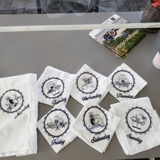 Vintage Embroidered cotton Tea Towels Set 7 Days of the Week 40x33" teapot f picture