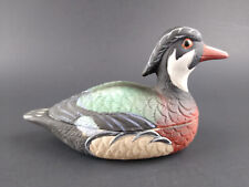 Ceramic Duck Decoy Candle Holder Small Trinket Box Male Wood Duck Vintage 4 inch picture