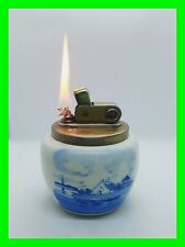 Vintage Push Button Petrol Lighter ~ M.W. Kellogg Blue Delfts Holland Windmills  picture