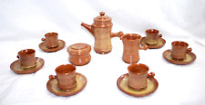 Italian Demitasse Set Brown Ceramic Groove Pattern  Lot of 17 Pieces  Vtg. T1476 picture