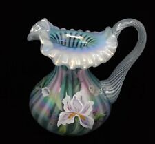 Vtg 1997 FENTON Irises Blue/Green/Pink Opalescent Pitcher Family Series - Signed picture
