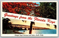 Greetings Florida Keys Royal Poinciana Bahia Honda Bridge Beach Ocean Postcard picture