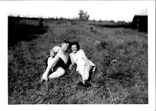 Shirtless Beefcake Fat Man Laying with Girlfriend 1940s Vintage Photo Gay Int picture
