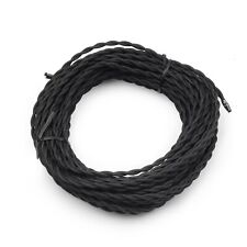 Black Twisted Cloth Covered Wire, 2-Conductor 18-Gauge Antique Industrial Fab... picture