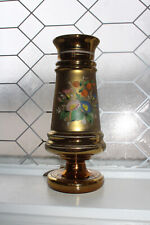 Large Antique Gold Mercury Glass Vase with Hand Painted Flowers picture
