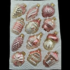 Kurt S. Adler Set of 12 Pink & White Glass Christmas Ornaments Santa Mushroom picture