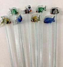 8 Colorful Tropical Fish Cocktail Stirrers Blown Glass Swizzle Sticks Barware picture