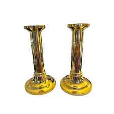 Pair Baldwin Brass Classic Cylinder Column Candlesticks Holders Forged America picture