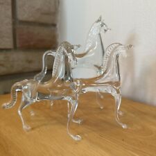 Hand blown Murano 3 Horses  Italy Clear glass Figurines standing Flawed Set Of 3 picture
