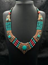 Vintage Nepali Tibetan Beautiful Design Necklace With Turquoise And Coral Stone picture