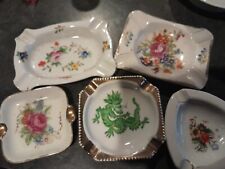 Vintage Handpainted Porcelain Ashtrays Lot Of 5 Most Signed On Bottom picture