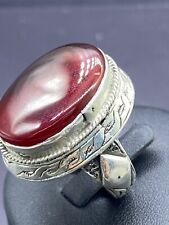 Rare Authentic Old Natural Yemeni Agate Solid Sliver Ring With Engraved picture