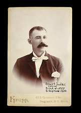 Original Old Vintage Photo Cabinet Card Gentleman Suit Mustache Saginaw Michigan picture