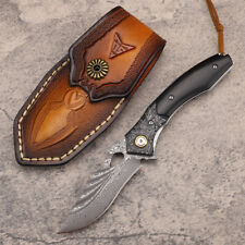 8'' New Fast Opening VG10 Damascus Blade Ebony Handle Pocket Folding Knife VTF16 picture