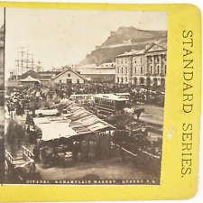 Quebec City Champlain Market Stereoview c1870 Canada Street Car Trolley QC G496 picture