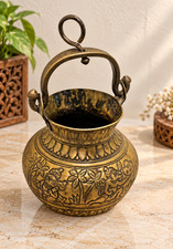 Antique Brass Decorative Holy Water Pot Engraved Floral & Traditional Design picture