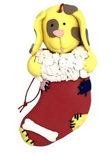 Puppy in Stocking Yellow Brown Spotted  Modeling Clay Ornament 4