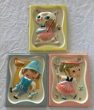3 Vintage VacuForm Plastic 3D RELIEF MARY Nursery Rhyme Wall Plaques  picture