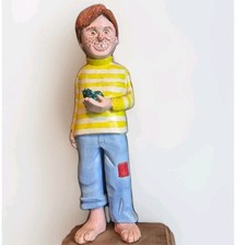 Loris Crandall Signed 1988 Hand Carved Wood Sculpture Boy Frog 12" Folk Art Red picture