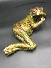 Vintage 1971 Arnel's Ceramic Smoking Pipe Green & Brown Drip Glaze Pottery Frog picture