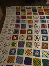California King Vintage Granny Knit Corchetes  Multicolor 100%Cotton Blanket picture