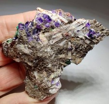 Fluorescent red Fluorite with Malachite, Barite. Ojuela Mine, Mexico. 100 grams. picture
