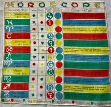 Rare 1960s Colorful German Language Horoscope-Handkerchief 11 1/4