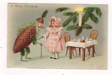 1907 Fantasy Chistmas Postcard Man Pine Cone With Girl Having A Tea Party Posted picture