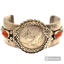 MUSEUM VINTAGE Navajo Tommy Jackson TURQUOISE Coral Sterling Silver Bracelet  picture