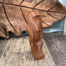 Vintage Hand Carved Wooden Monkey Mid Century Modern, Hear No Evil Figurine picture