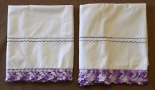 2 Vintage Hand Crocheted Purple and White Pillowcases Grandma Core Sz 30x20