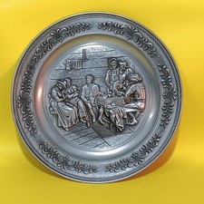 "Family Discussion" Pewter 9" Wall Plate Zinn Becker Made in Germany picture