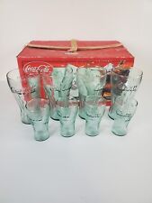 Coca Cola 8 pc Family Set 4-22 oz 4-6 oz Style Bell Shape Green Indiana Glass picture