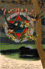 PC JUDAICA, STAR OF DAVID, BIRDS, Vintage EMBOSSED Postcard (b44763) picture