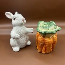 Vintage White Rabbit And Carrots Bunch Salt & Pepper Shakers ADORABLE picture