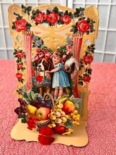 Vintage Valentine 3D Fold Out Girl St Bernard Germany Lovely Antique Valentine picture