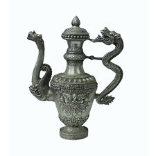 Silverware 3D Dragon and Foo Dog Object Ancient Ceremony Teapot Wine Pot n393 picture