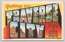Greetings from Traverse City Michigan Large Letters Vintage Linen Postcard picture