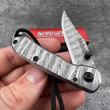Rough Rider Damascus Etched Framelock Clip Point Blade EDC Folding Pocket Knife picture