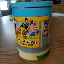 Vintage Brachs Looney Tunes School Bus Metal Tin Can w Lid 1990 Warner Bros Inc picture
