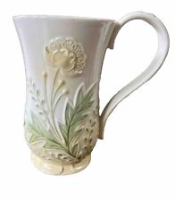 Grassland Road Ceramic Tall Handled Embossed Floral Yellow Green Mug Coffee Cup picture