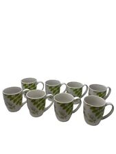 Royal Norfolk Set of 8 Coffee Tea Mugs Green Leaves & Ferns On White Background picture