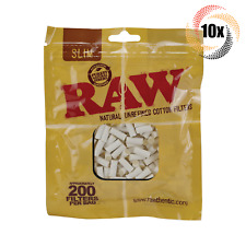 10x Bags Raw Unrefined Natural Slim Cotton Filters | 200 Per Bag | 2 Free Tubes picture