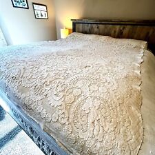 Vintage Floral Crochet French bedspread Coverlet Handmade ~ Twin/full 68”x86” picture