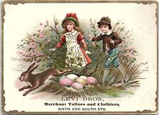 1892 LEVI BROS CLOTHIERS PHILADELPHIA EASTER RABBIT EMBOSSED TRADE CARD 40-101 picture