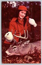 Sports~Hunter Woman By Dead Deer~Big Buck~Modern Diana~Vintage Postcard picture