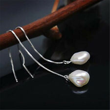 Fashion 11-12mm White Baroque Pearl Earrings 18k Ear Stud Earbob AAA Natural picture
